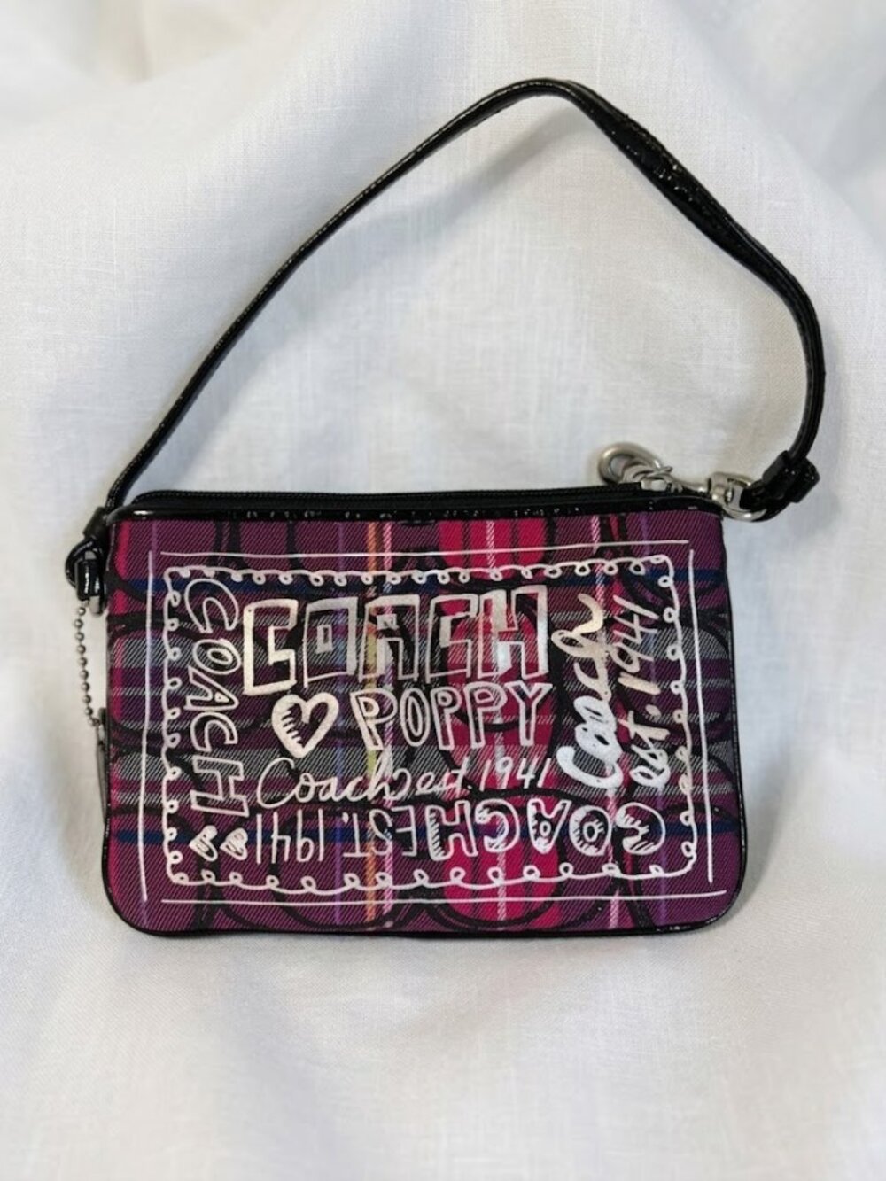EUC Vintage Coach Poppy Pink Tartan Plaid Signature C Wristlet Y2K McBling